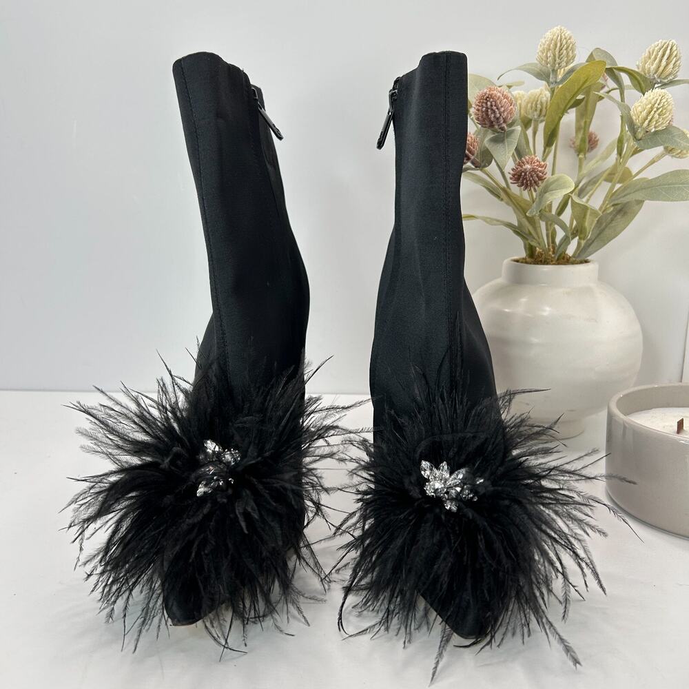 Sam Edelman Ency Feather Crystal Detail Black Side Zip Heel Bootie Women's 8